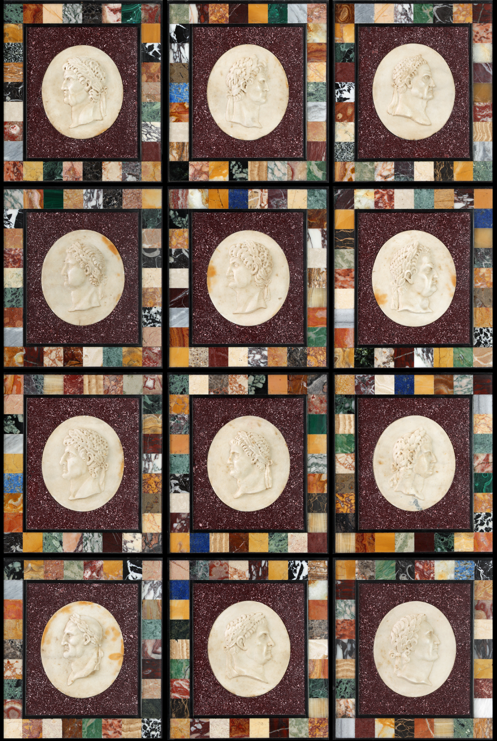 Twelve Marble Panels Depicting Roman Emperors